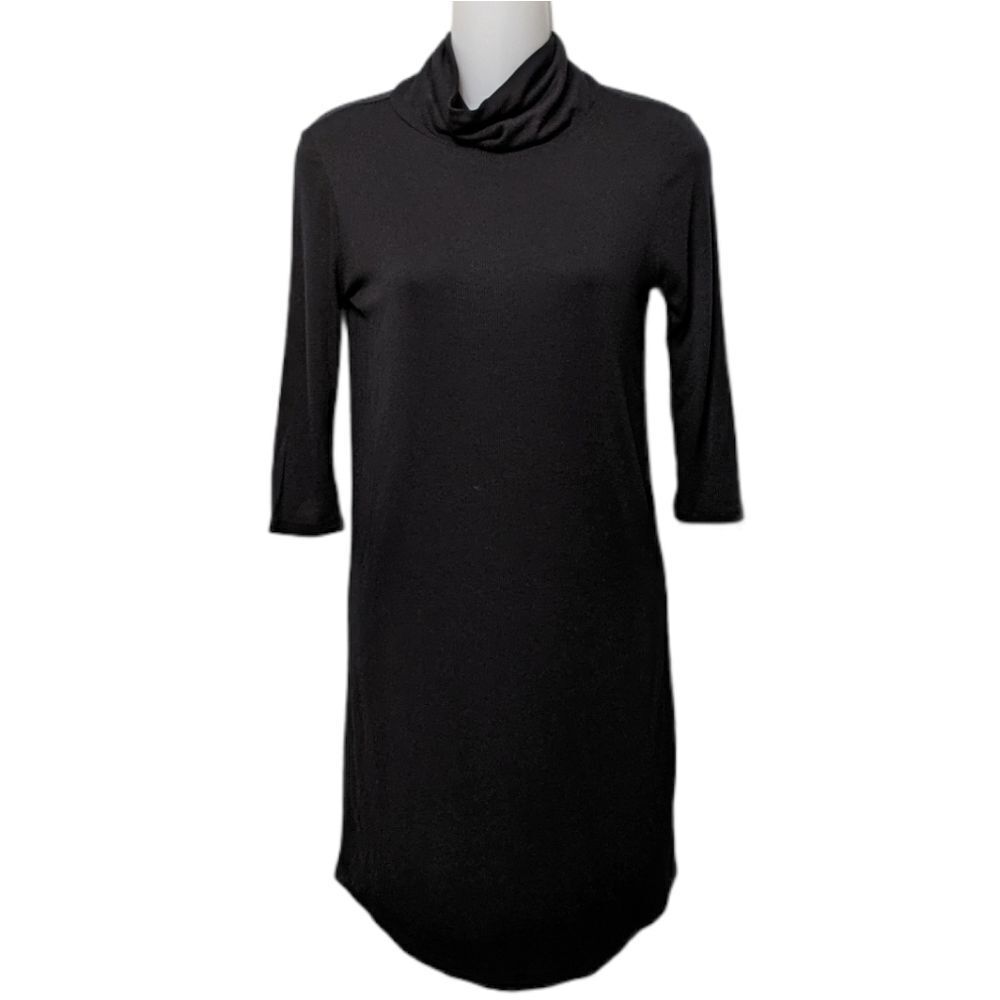 ATID Black Minimalist Ribbed Tencel Turtleneck Dress S